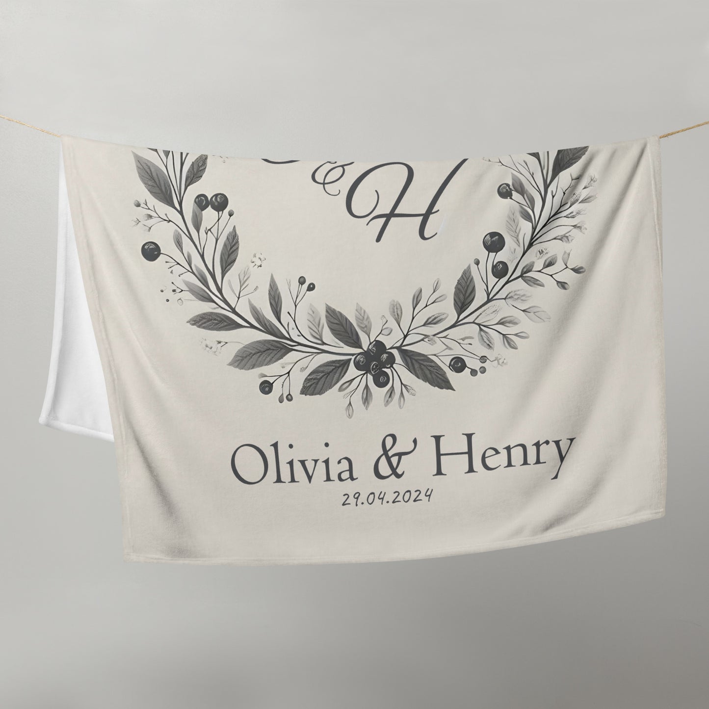 Wedding Monogram Blanket in olive