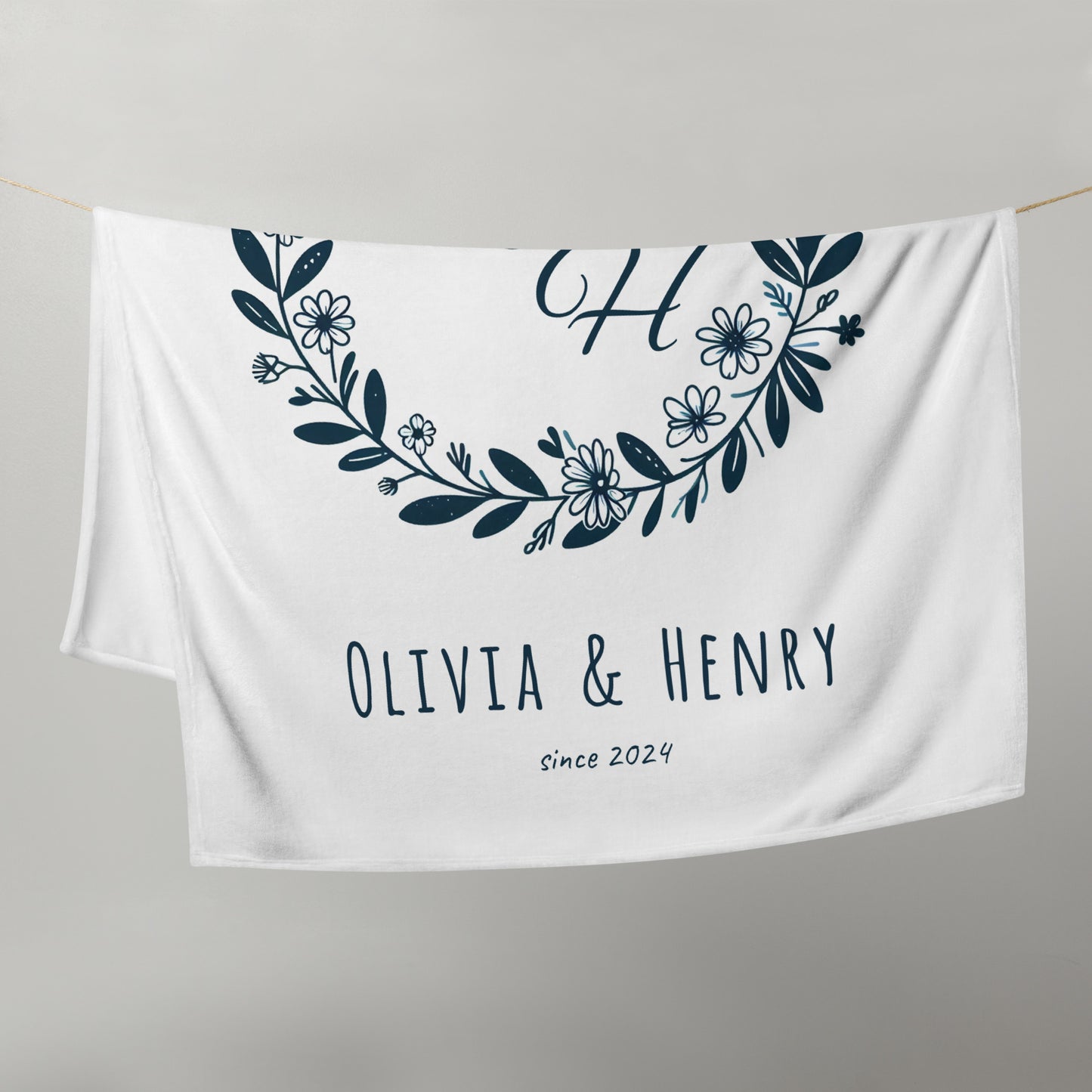 Wedding Monogram Blanket in blue